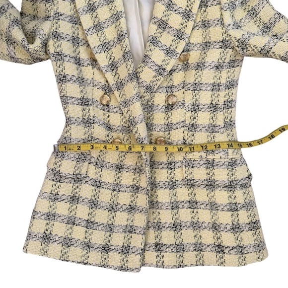 Zara Tweed Weave Texture Checker Blazer Yellow Size XS Shoulder Pads Clueless - Picture 8 of 11